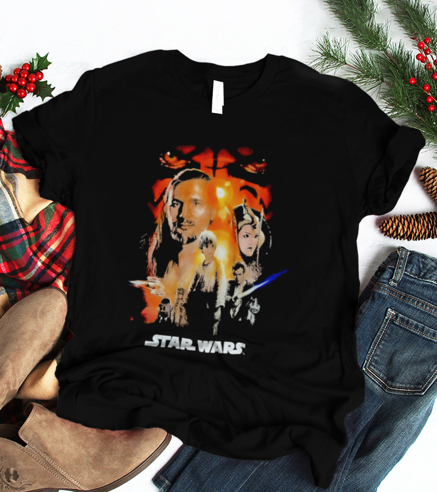 Star Wars The Phantom Menace Movie Characters And Lightsaber T-Shirt