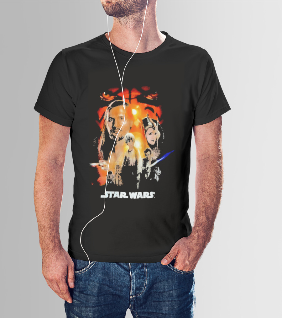 Star Wars The Phantom Menace Movie Characters And Lightsaber T-Shirt