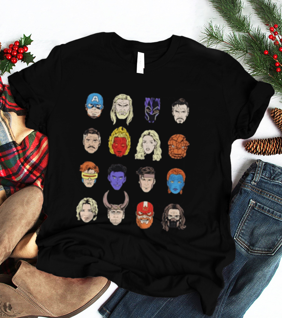 Heroes Assemble Big Head Iconic Characters Collage T-Shirt