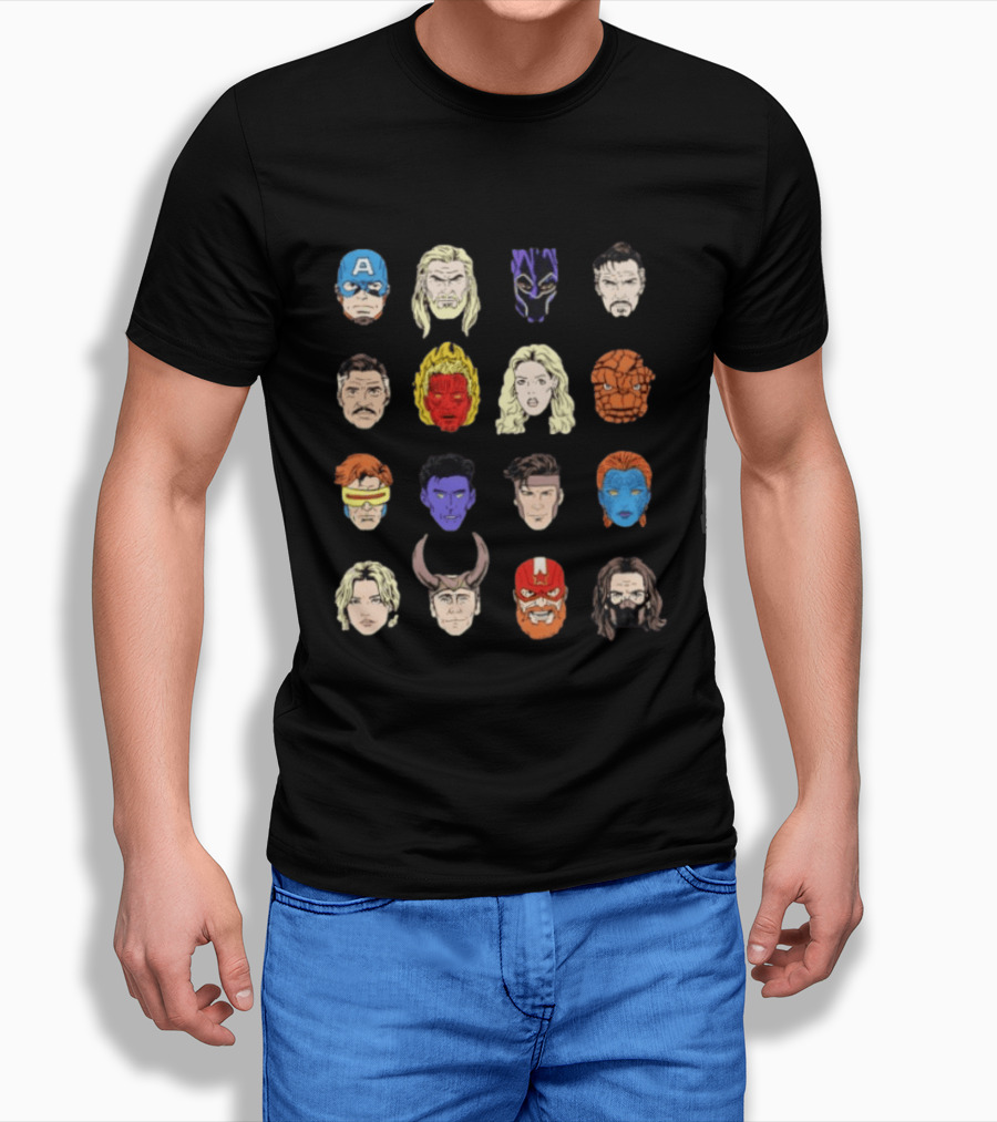Heroes Assemble Big Head Iconic Characters Collage T-Shirt