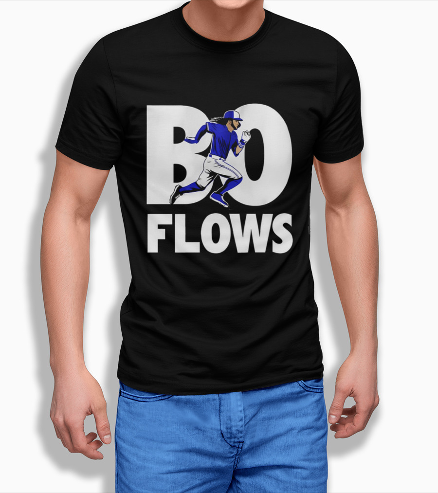 Bo Flows Running Baseball Player In Blue Uniform T-Shirt