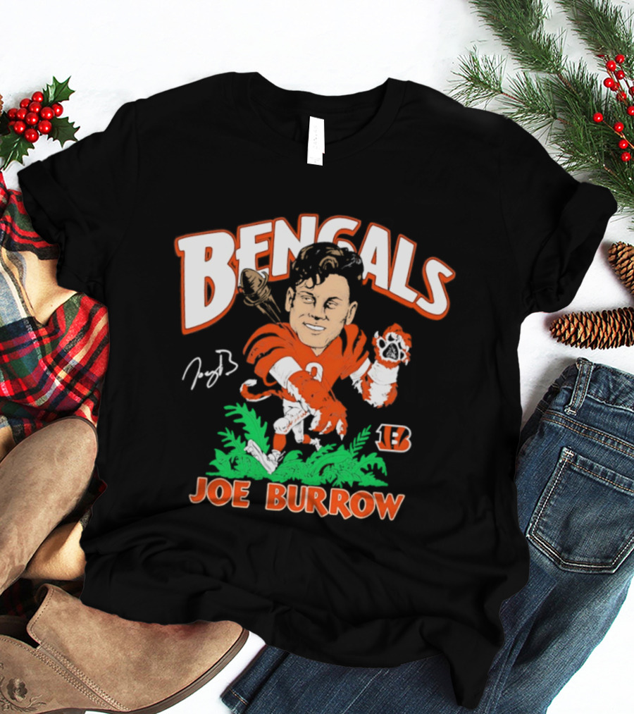 Bengals Joe Burrow Caricature Football T-Shirt