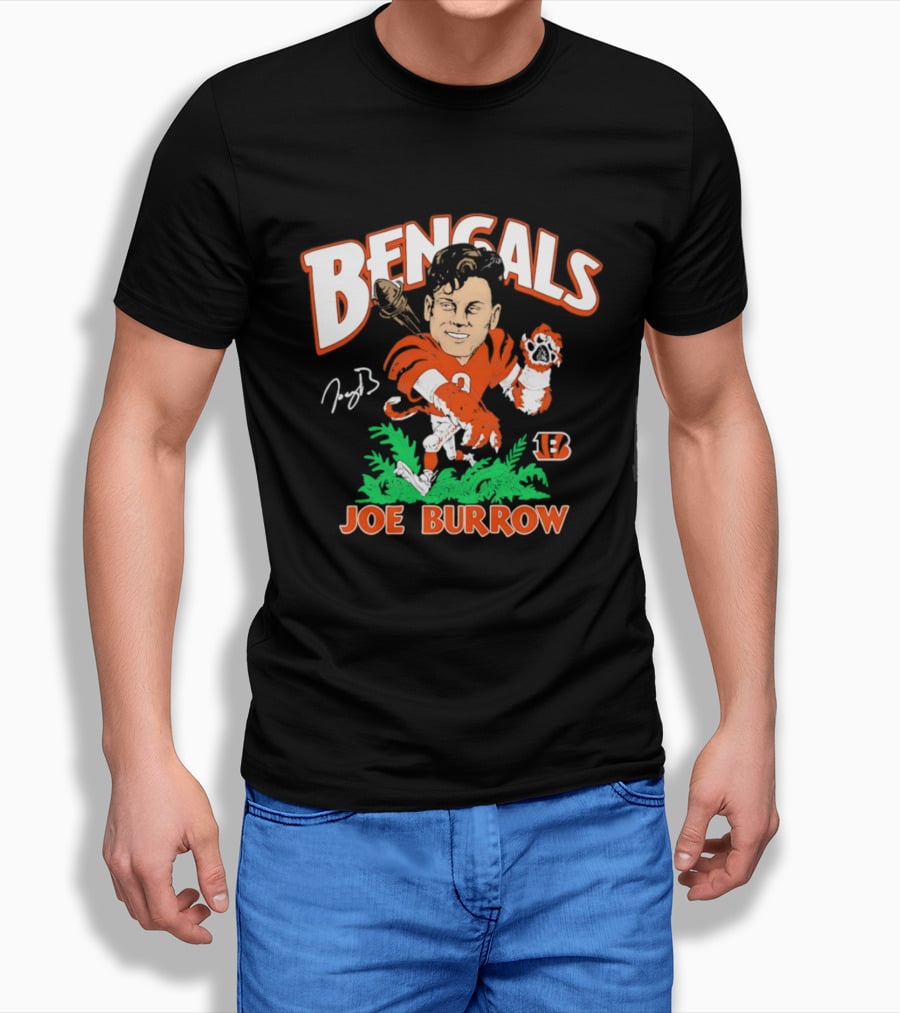 Bengals Joe Burrow Caricature Football T-Shirt