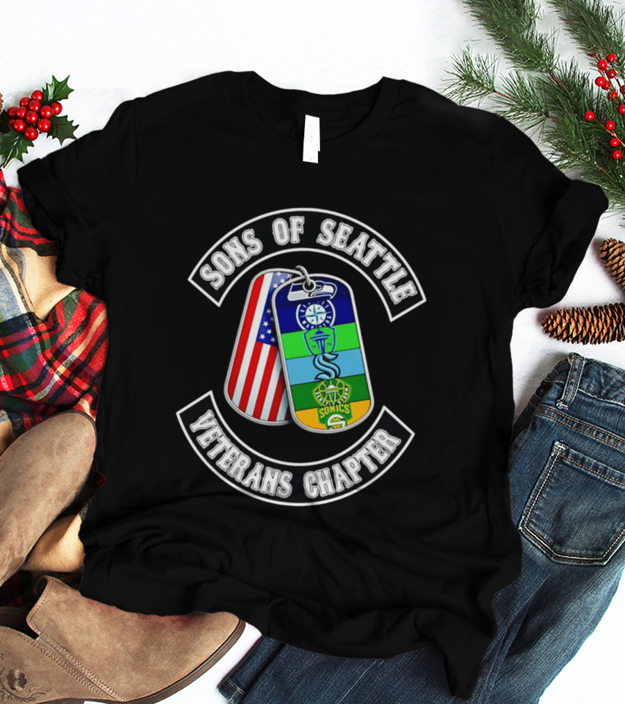 Sons Of Seattle Veterans Chapter Dog Tags American Flag Sonics Seattle Sports T-Shirt