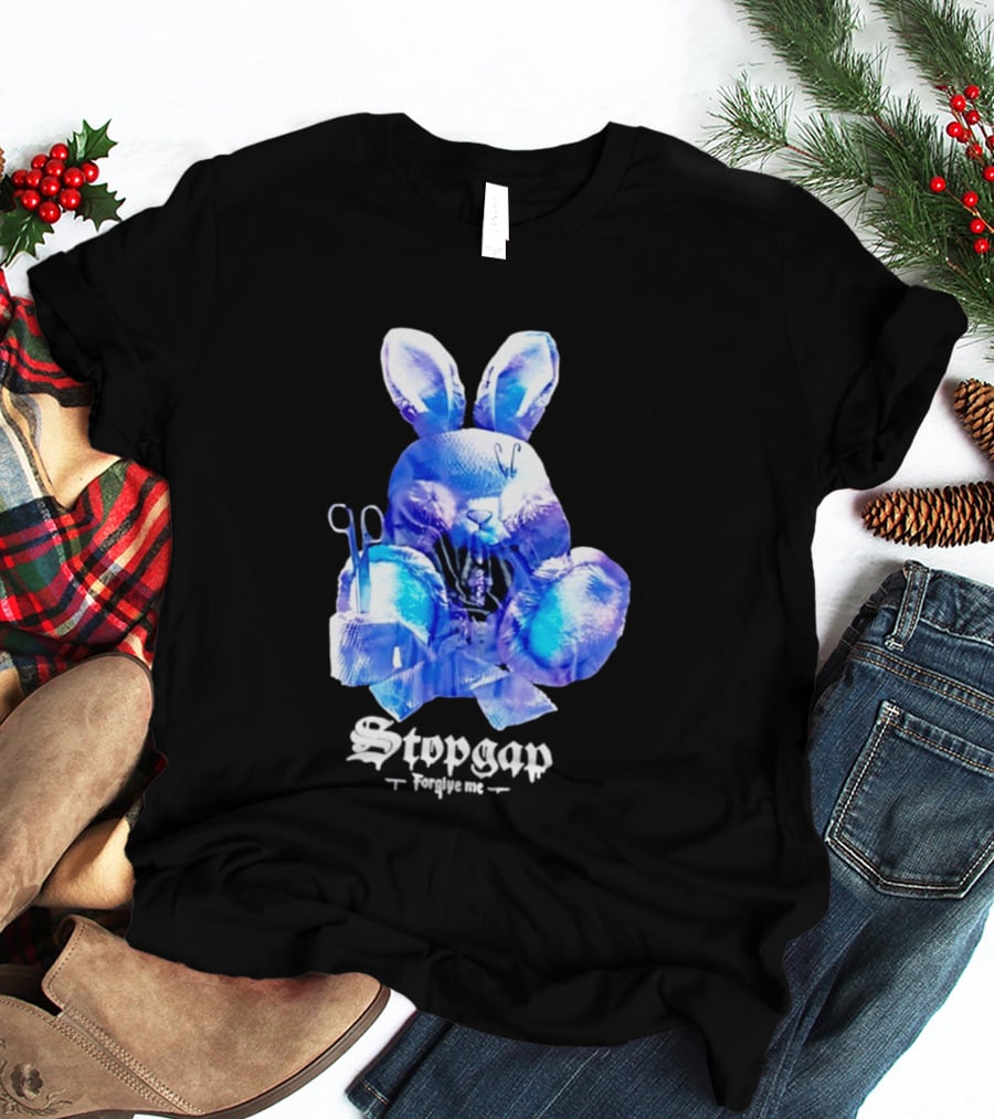 Stopgap Forgive Me Blue Bunny Plush With Scissors T-Shirt