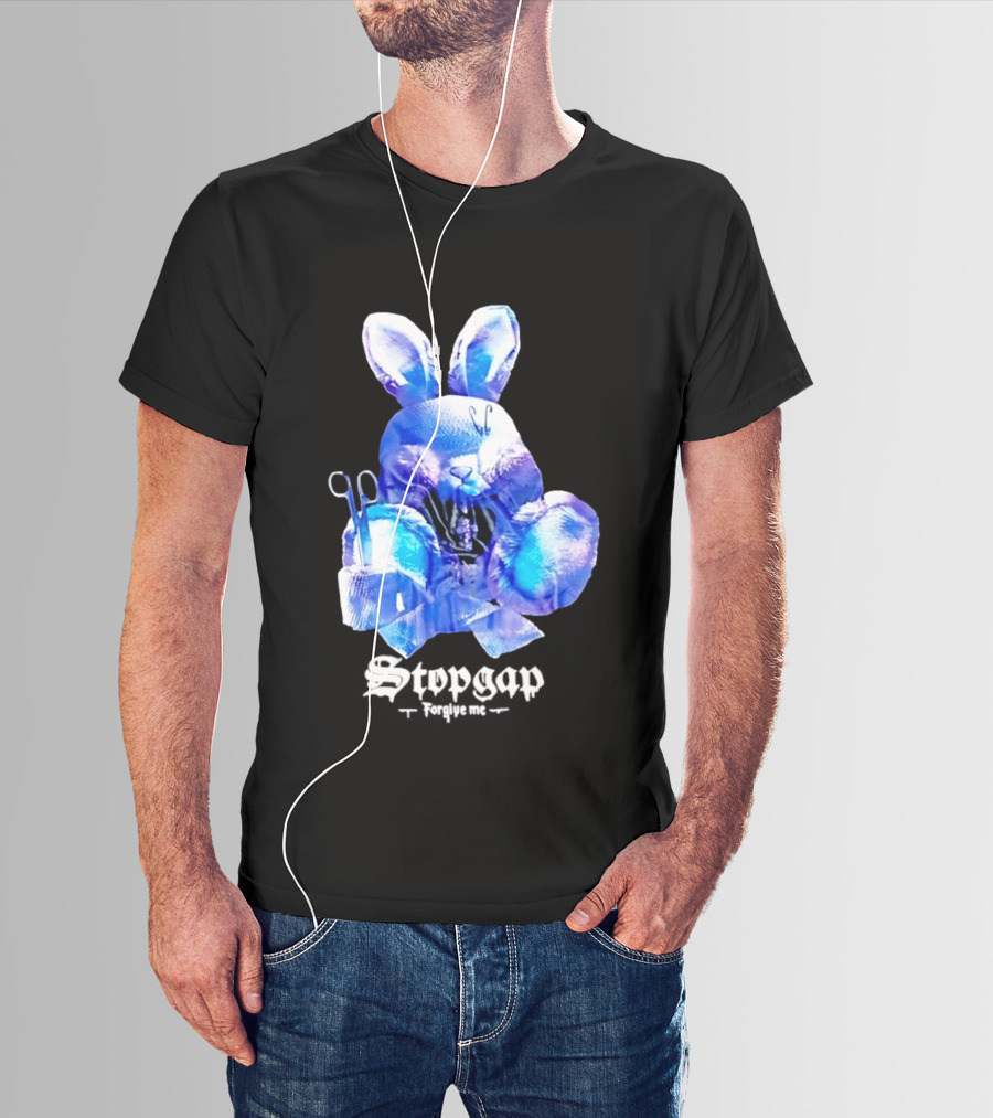 Stopgap Forgive Me Blue Bunny Plush With Scissors T-Shirt