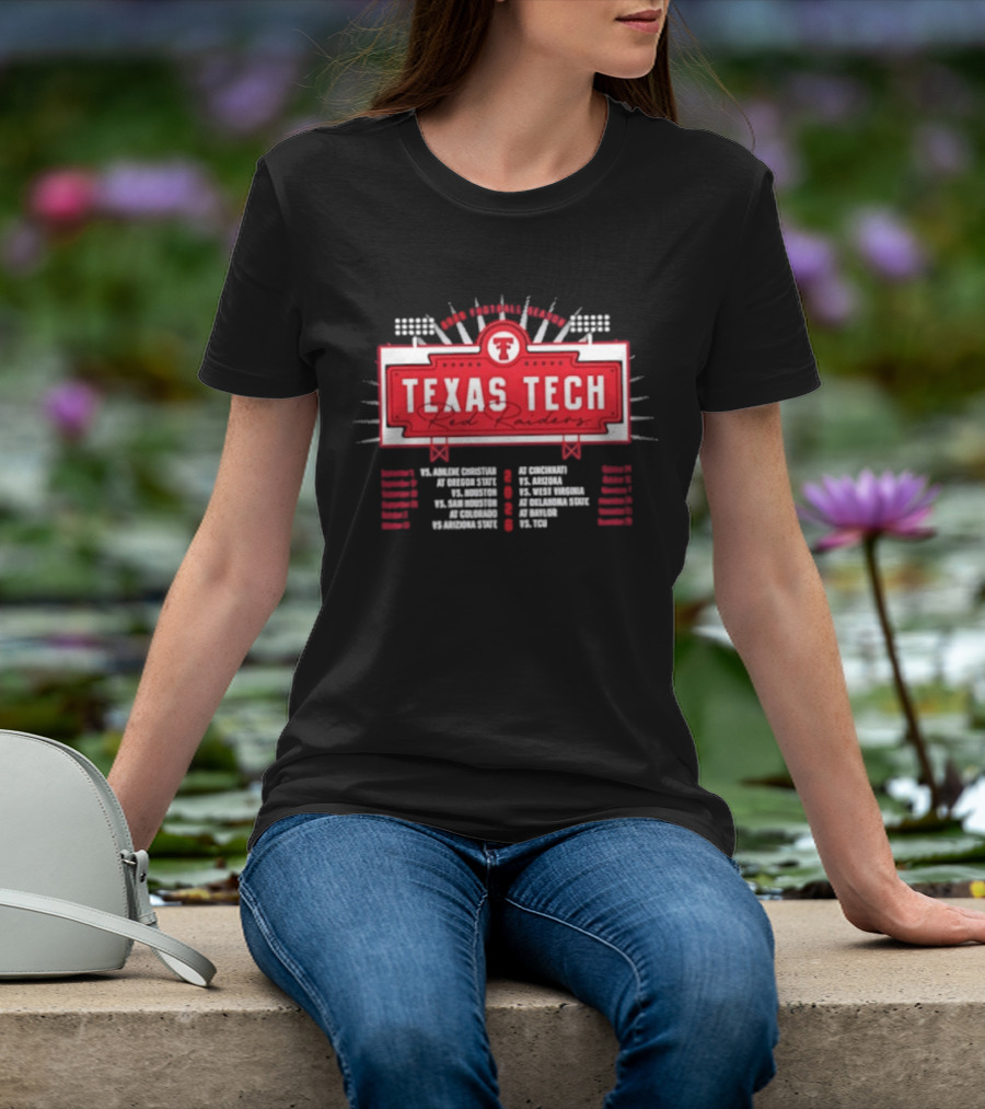 Texas Tech Red Raiders 2026 Football Schedule With Stadium Lights And Team T-Shirt