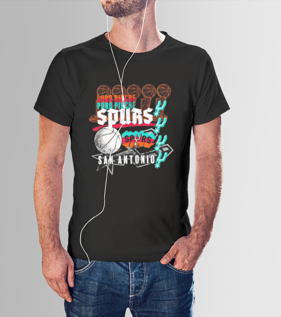 San Antonio Spurs Puro Pinche Basketball Trophy Icons And 90s T-Shirt