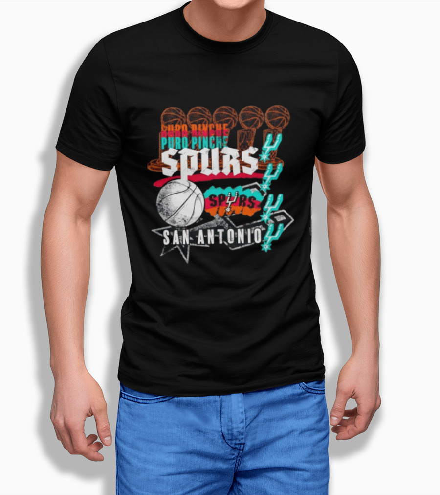 San Antonio Spurs Puro Pinche Basketball Trophy Icons And 90s T-Shirt