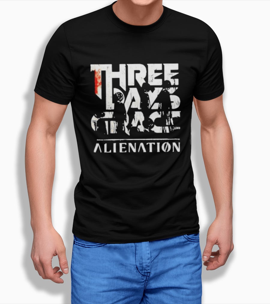 Three Days Grace Alienation Album Distressed White Gritty Logo Red Accent T-Shirt