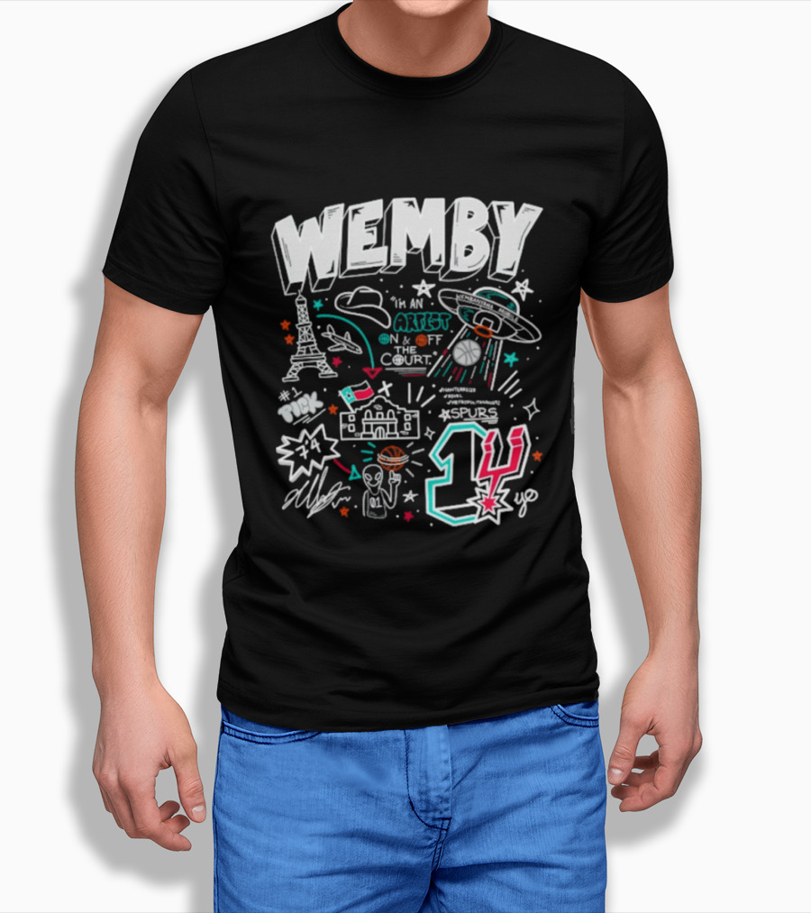 Wemby Victor Wembanyama Artist On Off Court Spurs #1 Eiffel Tower Alien Spaceship T-Shirt