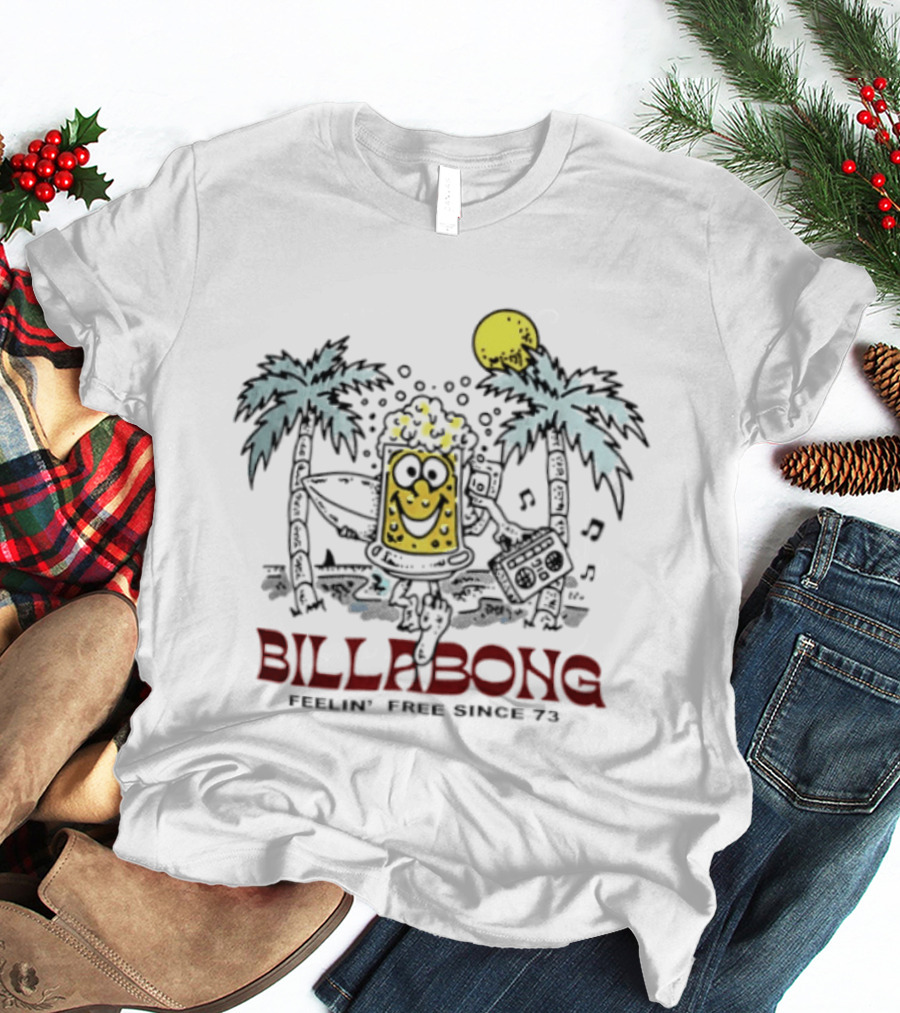 Billabong Feelin Free Since 73 Beer Tropical Vibes Palm Trees Sun T-Shirt