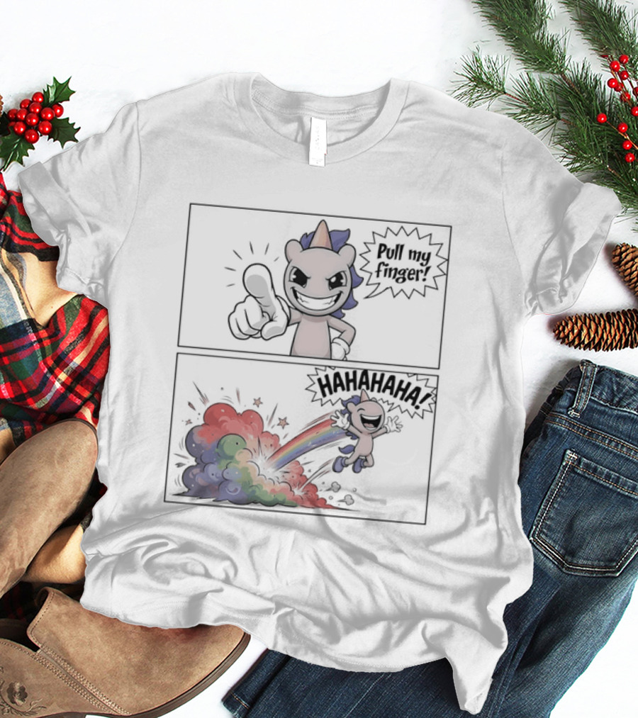 Dusty Unicorn Pull My Finger Rainbow Fart Dust T-Shirt