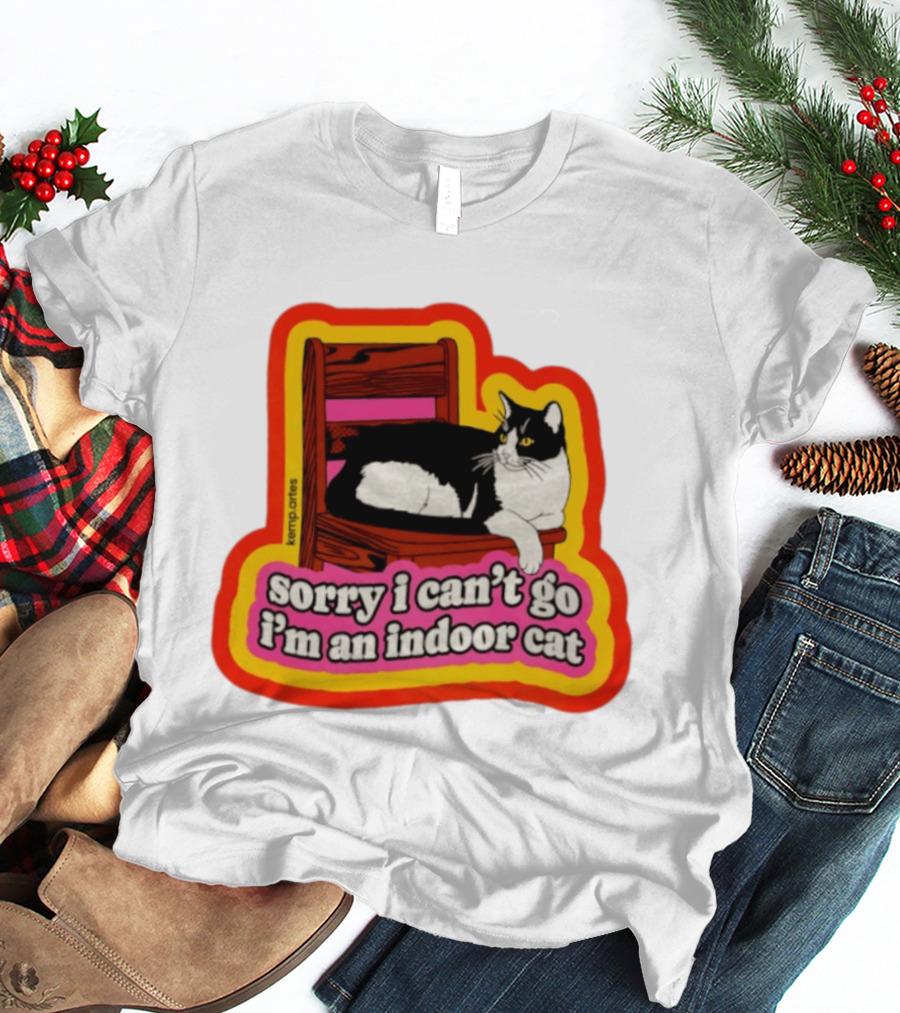 Indoor Cat Humor Sorry I Can't Go Vintage Feline Vibes T-Shirt