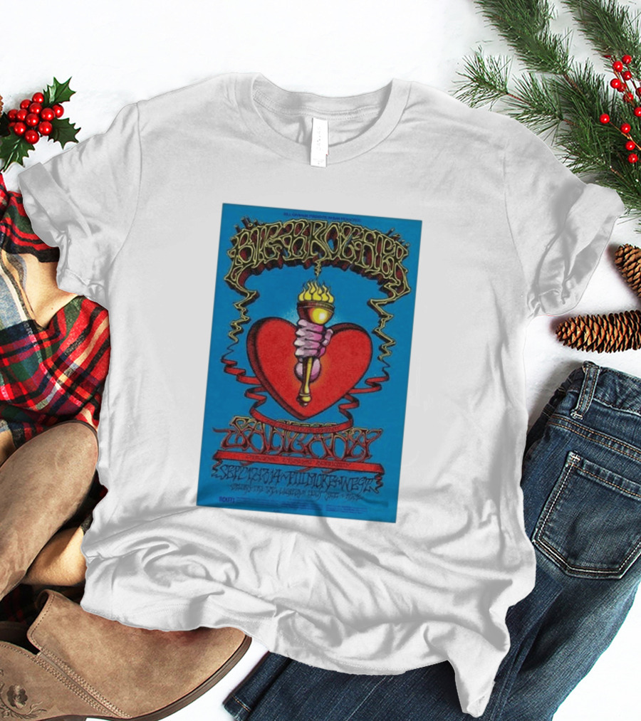Big Brother The Holding Company Blue Background Red Heart And Torch Iconic Psychedelic T-Shirt