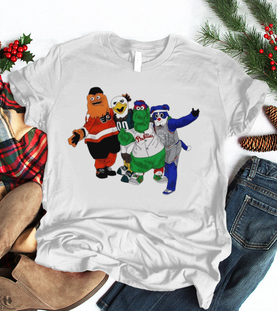 Philly Mascots Gritty Swoop Phanatic Franklin 2026 Sports Characters T-Shirt