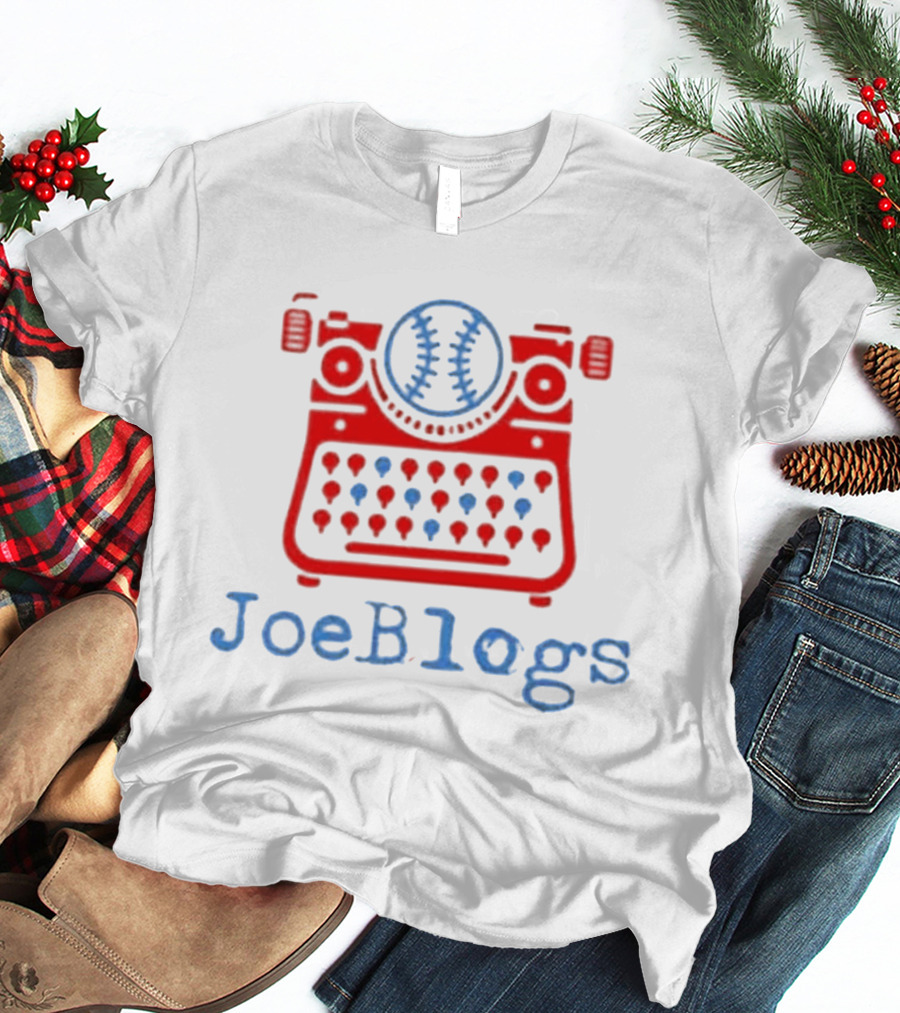 Red White And Blue JoeBlogs Typewriter With Baseball T-Shirt