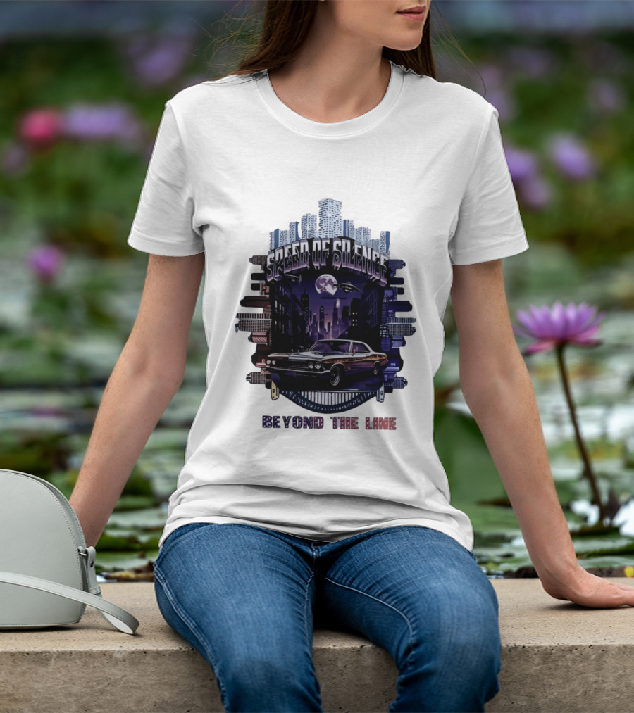 Speed Of Silence Cityscape Classic Car Moonlight Beyond The Line T-Shirt