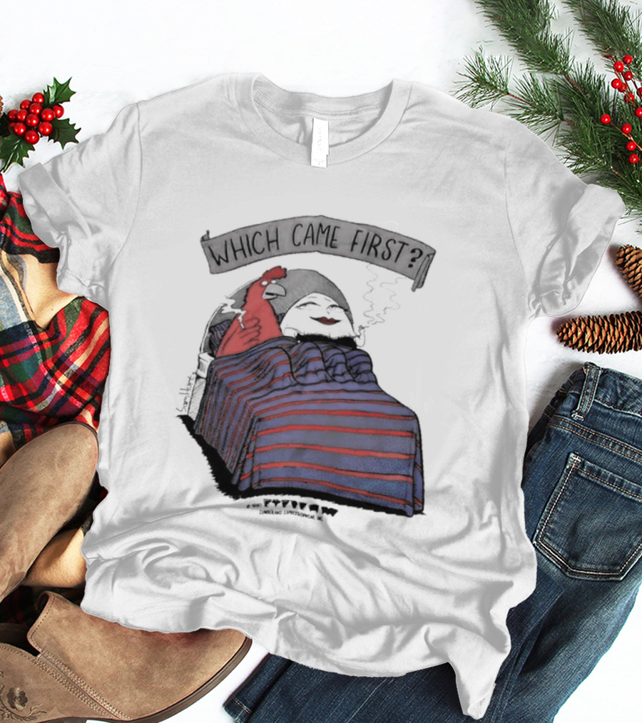 Which Came First The Chicken Or The Egg Striped Bed Scene T-Shirt