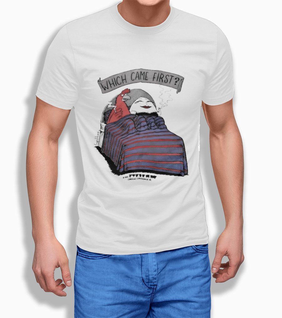 Which Came First The Chicken Or The Egg Striped Bed Scene T-Shirt