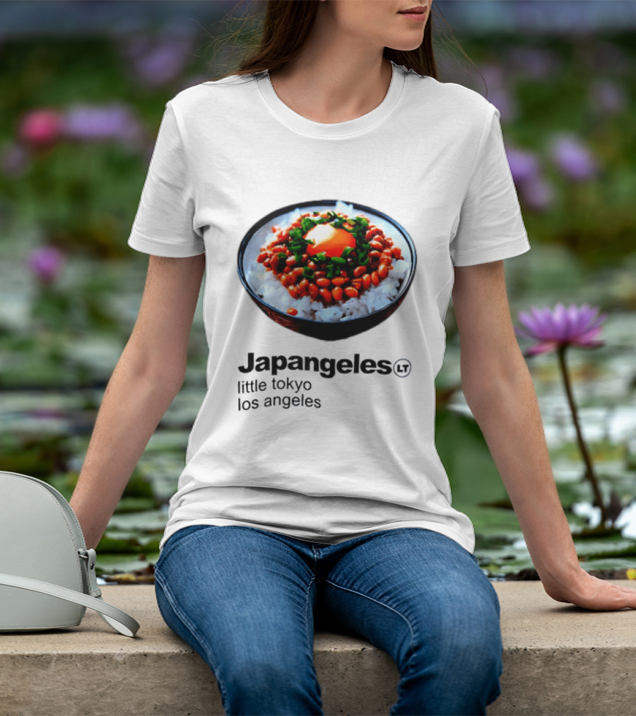 Japangeles Little Tokyo Los Angeles Natto Gohan Bowl With Egg And Scallions T-Shirt