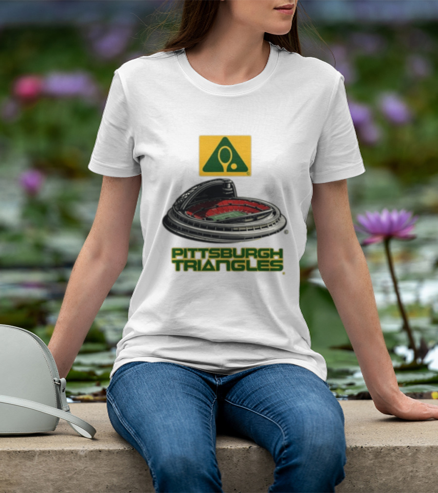 Pittsburgh Triangles Tennis Stadium With Tennis Racket T-Shirt