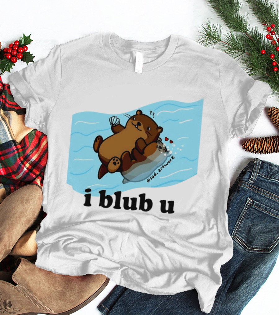 Cute Sea Otters I Blub U Love With Hearts And Shells T-Shirt