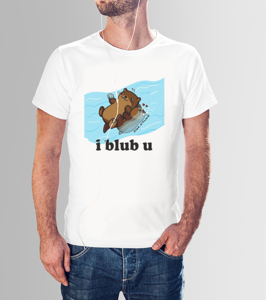 Cute Sea Otters I Blub U Love With Hearts And Shells T-Shirt