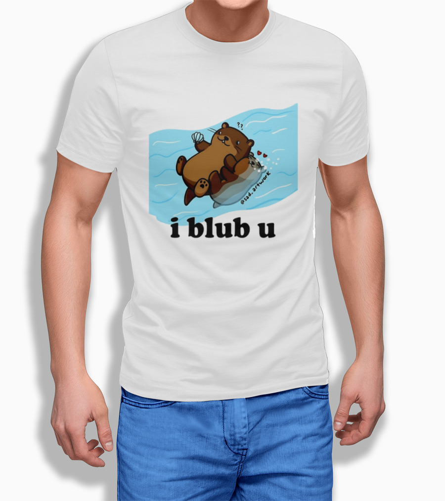 Cute Sea Otters I Blub U Love With Hearts And Shells T-Shirt