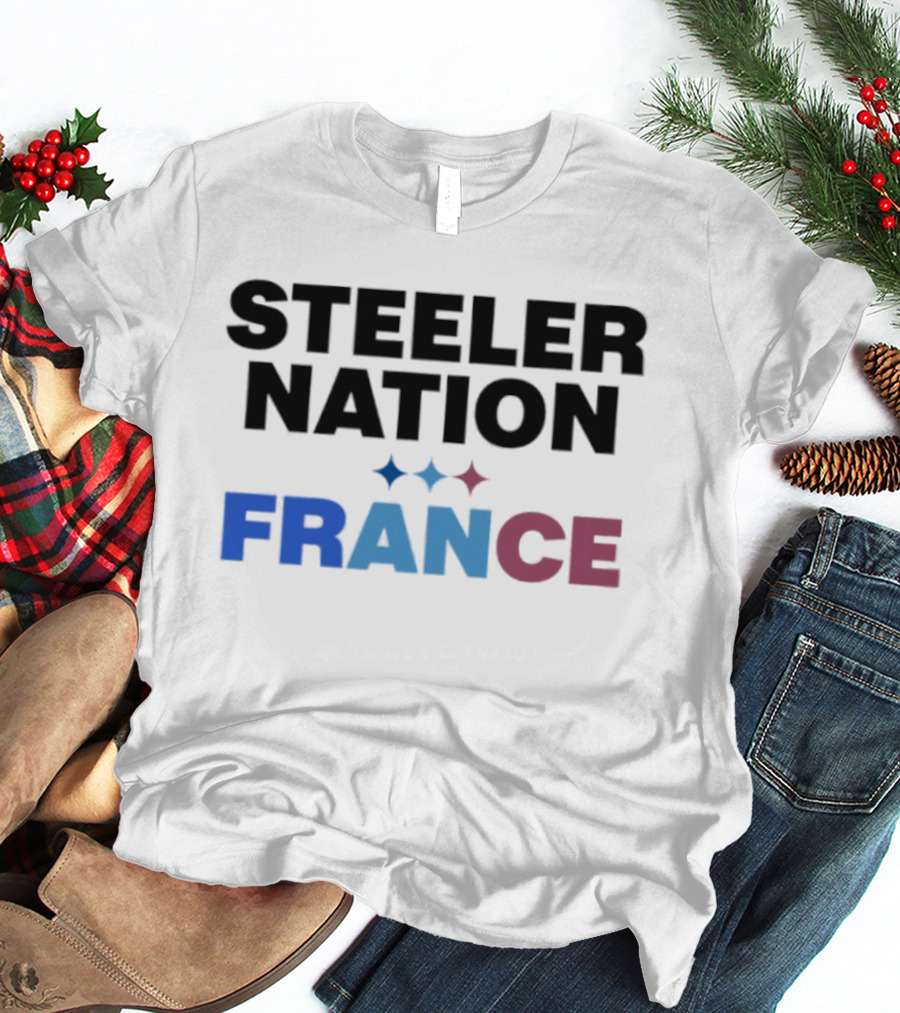 STEELERS NATION FRANCE Black Text Blue White Red Team T-Shirt