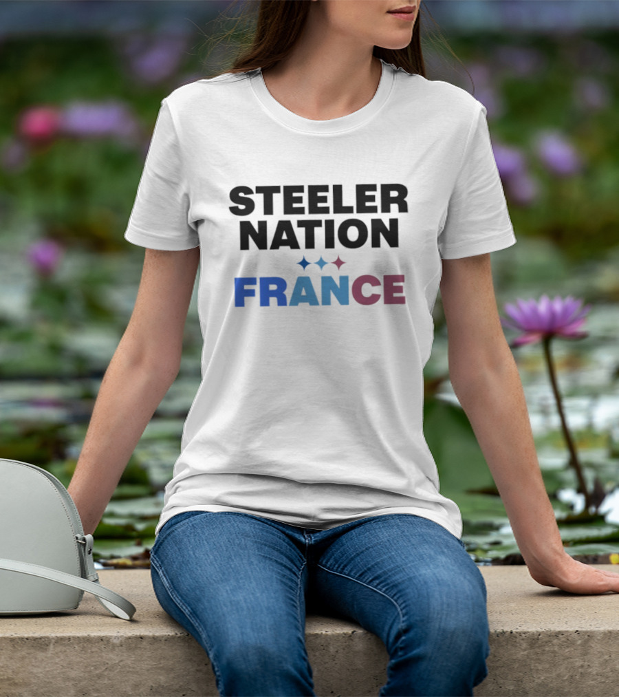 STEELERS NATION FRANCE Black Text Blue White Red Team T-Shirt