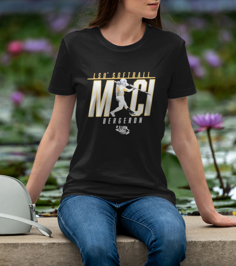 LSU Softball Maci Bergeron Swinging Action Baseball T-Shirt