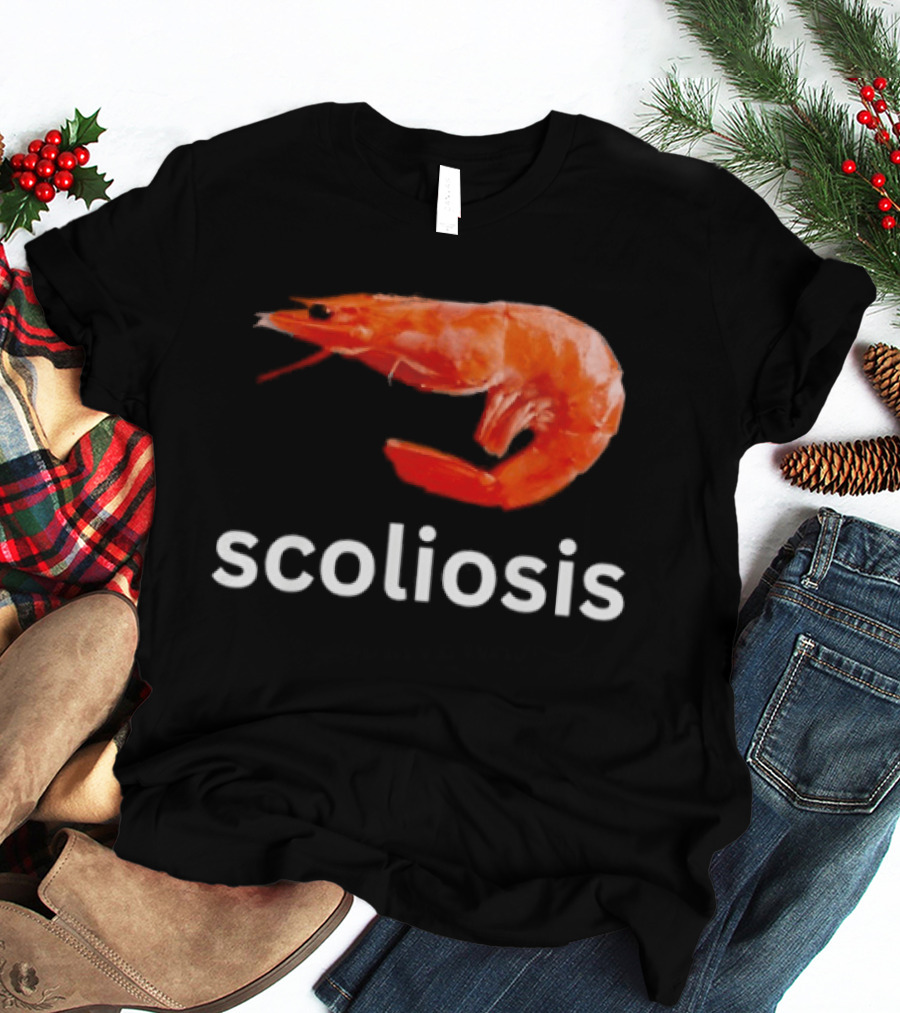 Shrimp Scoliosis Meme Funny Seafood Joke T-Shirt