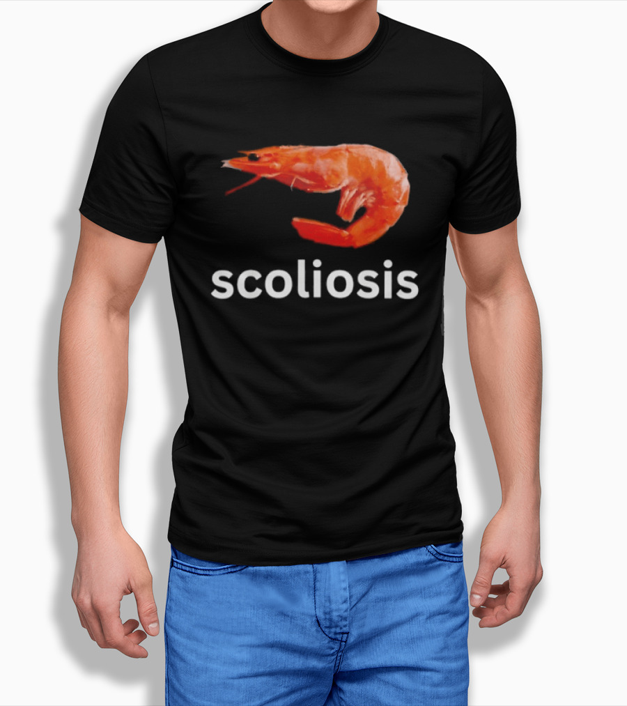 Shrimp Scoliosis Meme Funny Seafood Joke T-Shirt