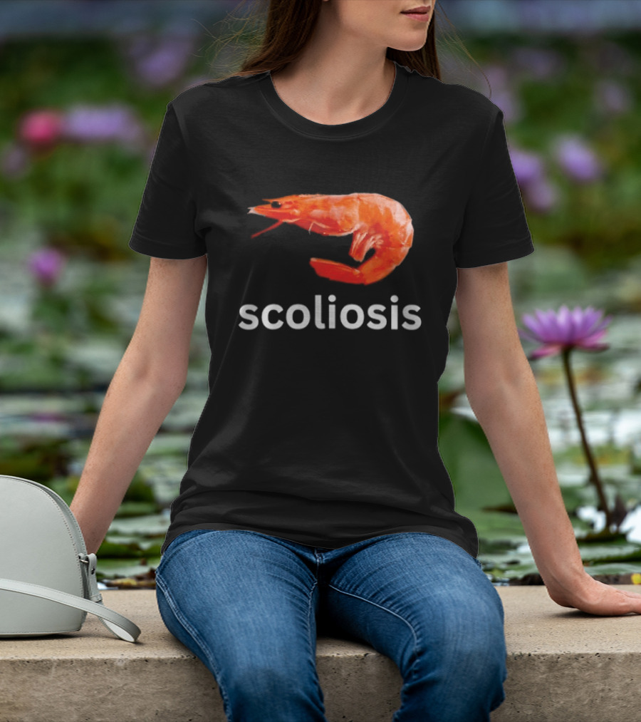 Shrimp Scoliosis Meme Funny Seafood Joke T-Shirt