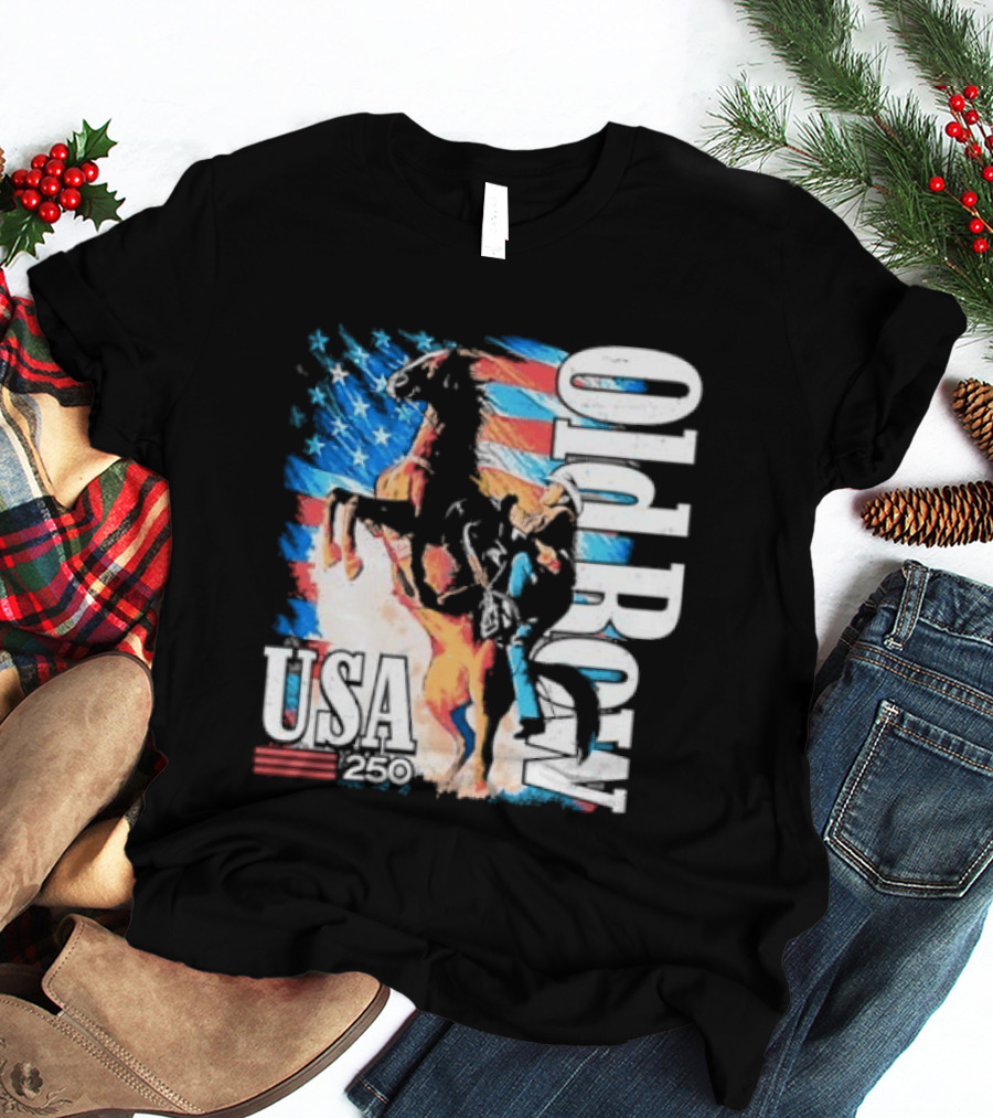 Cowboy Rodeo Rider With Horse USA Flag 250th Anniversary T-Shirt