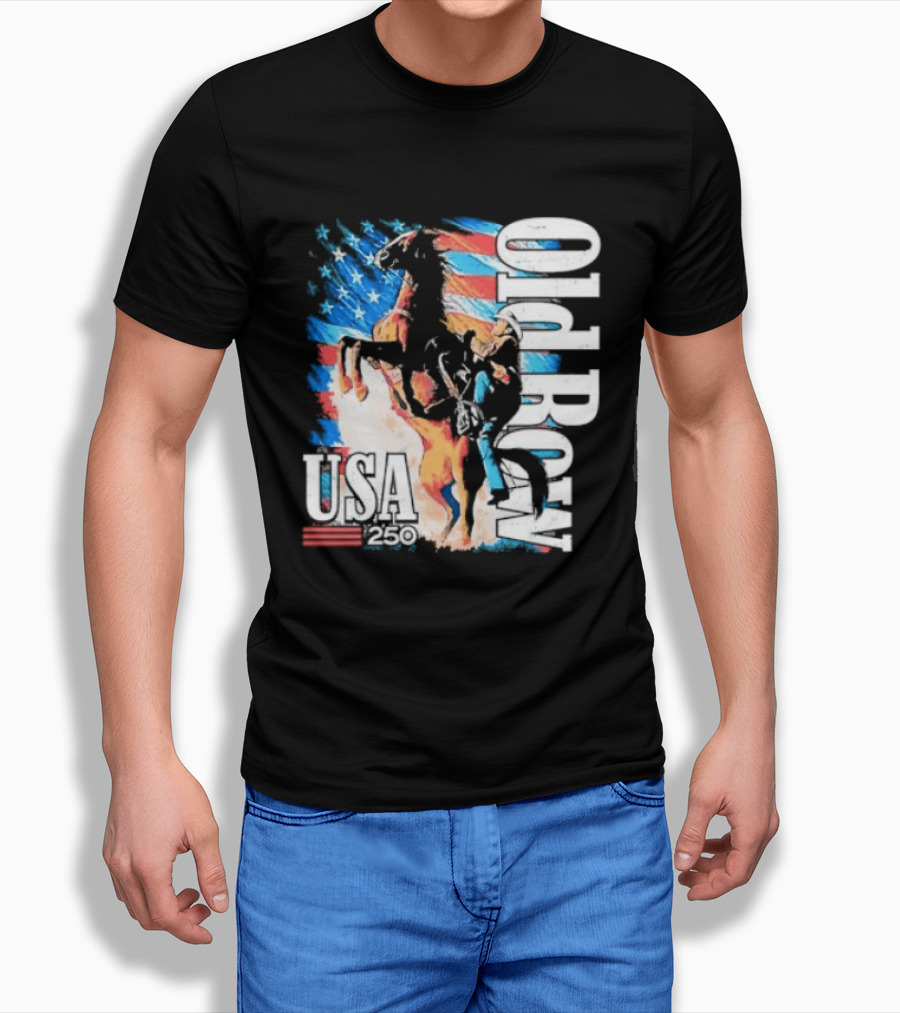 Cowboy Rodeo Rider With Horse USA Flag 250th Anniversary T-Shirt