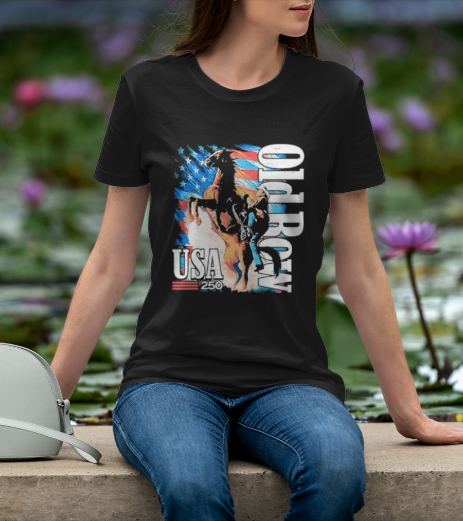 Cowboy Rodeo Rider With Horse USA Flag 250th Anniversary T-Shirt