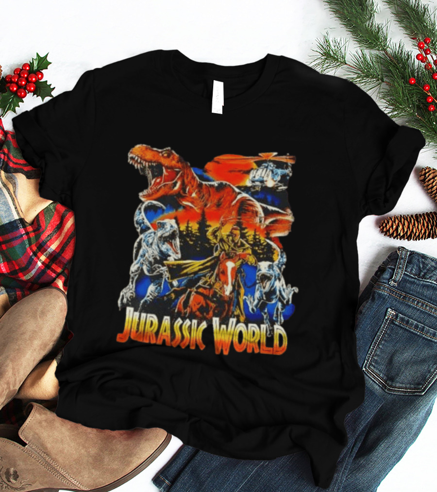 Jurassic World Rex Raptor Classic Cartoon Adventure Scene T-Shirt
