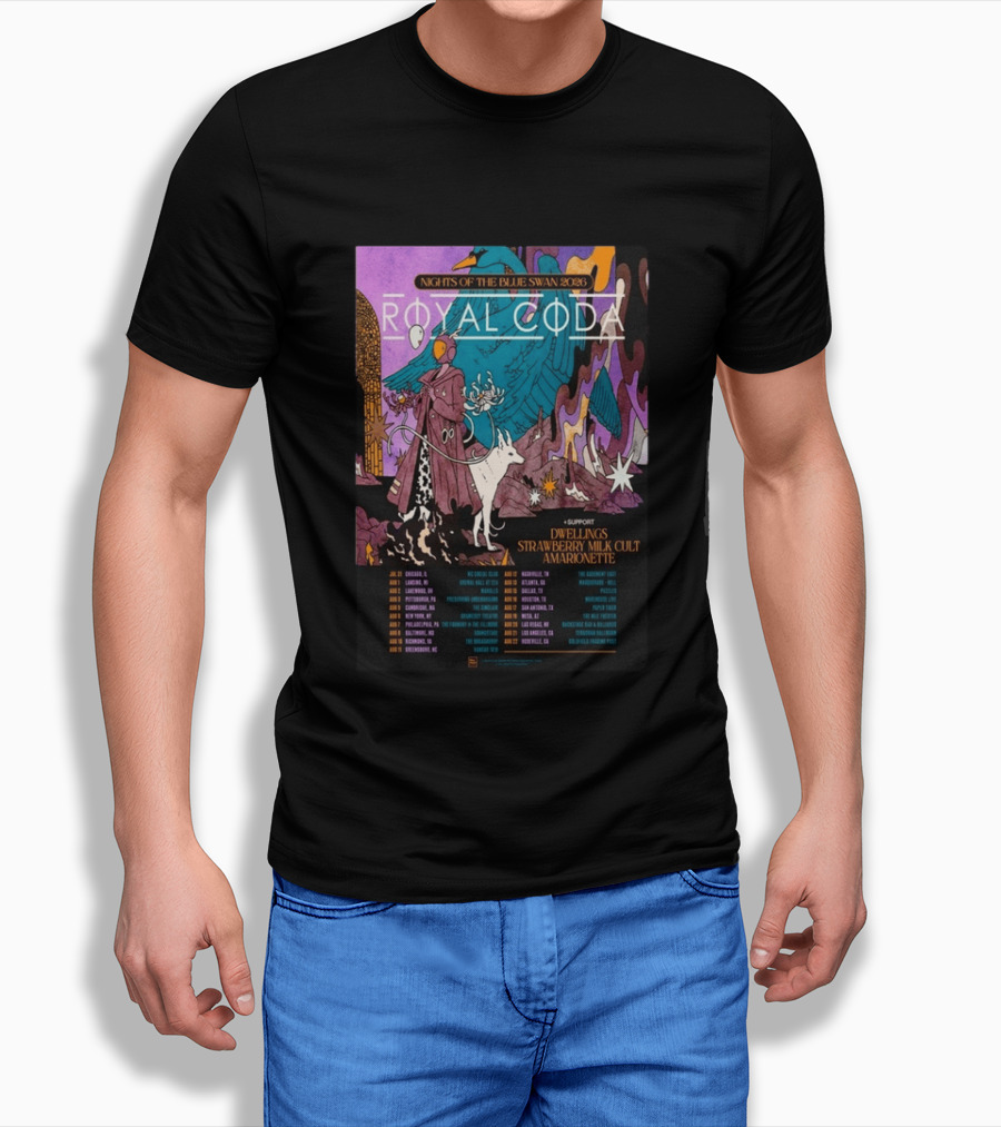 Nights Of The Blue Swan 2026 Royal Coda Tour Dates Dwelling Strawberry Milk Cult Amarionette T-Shirt