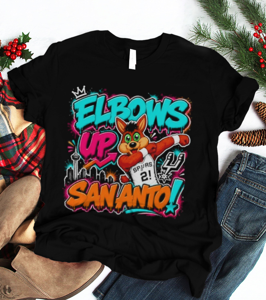 Elbows Up San Antonio Spurs Cartoon Style Mascot Dabbing Fun T-Shirt