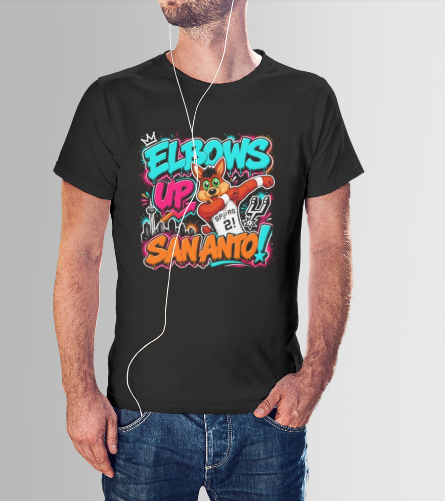 Elbows Up San Antonio Spurs Cartoon Style Mascot Dabbing Fun T-Shirt
