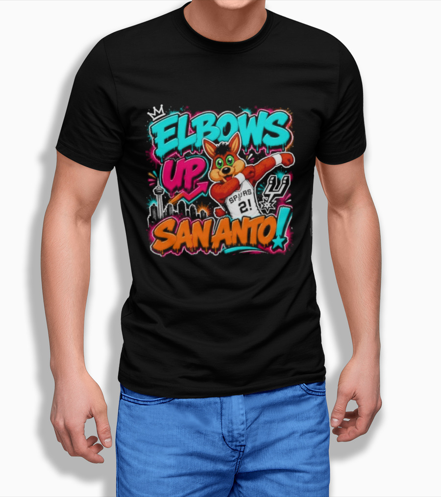 Elbows Up San Antonio Spurs Cartoon Style Mascot Dabbing Fun T-Shirt