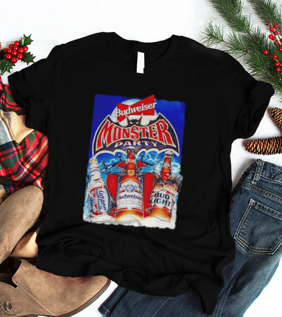 Budweiser Monster Party Bud Dry Bud Light Bottles Halloween Celebration T-Shirt
