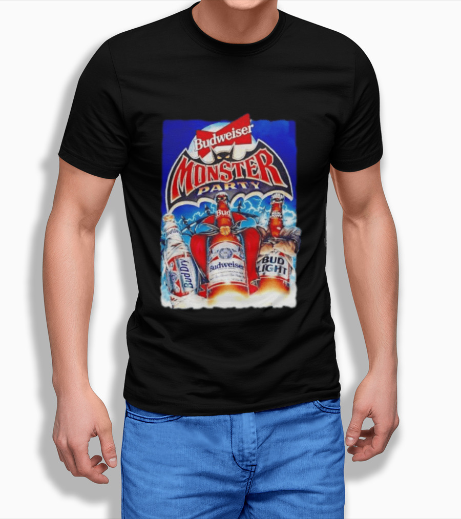 Budweiser Monster Party Bud Dry Bud Light Bottles Halloween Celebration T-Shirt