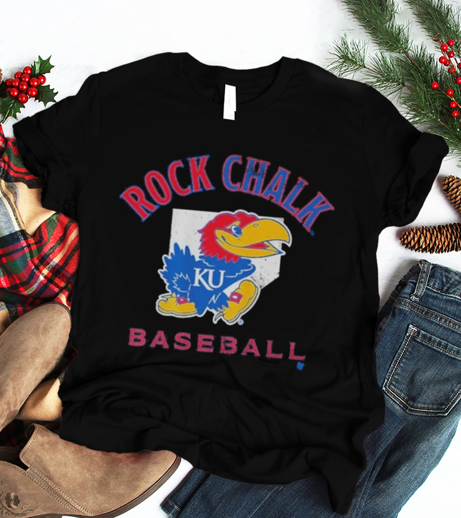 Rock Chalk KU Baseball Jayhawk Home Plate Kansas T-Shirt