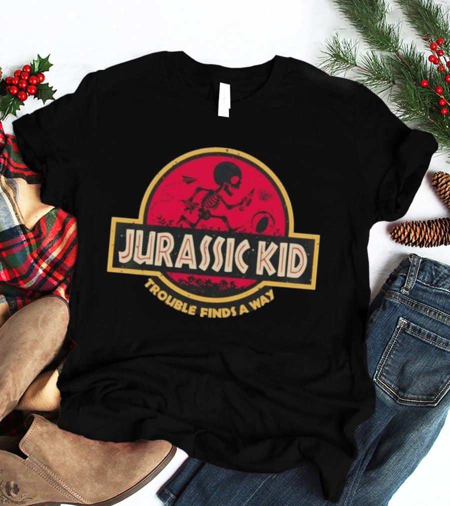 Jurassic Kid Skeleton Trouble Finds A Way T-Shirt