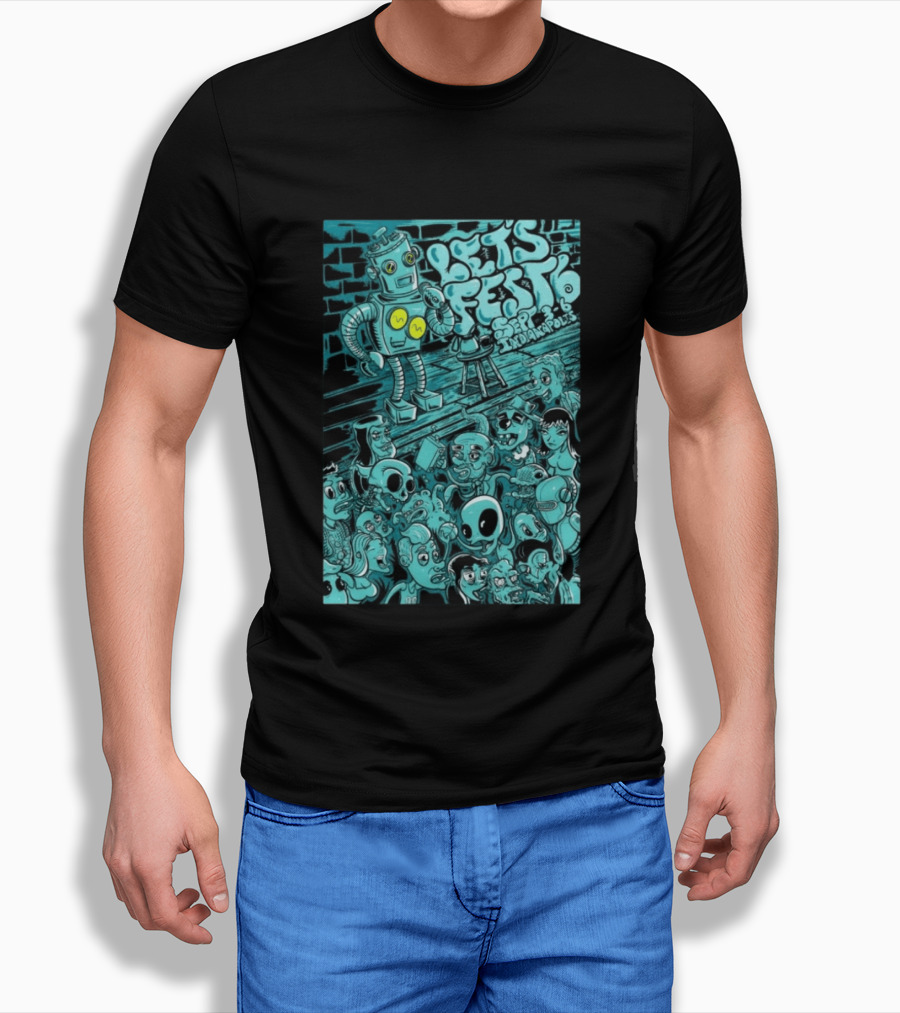 LET'S FEST 6 SEP 9 6 2026 Indianapolis Robot And Alien Crowd T-Shirt