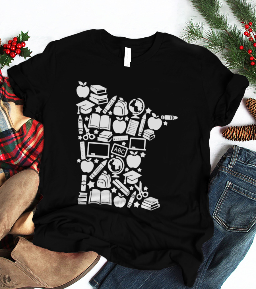 Minnesota Teacher Back To School ABC Books Apples Education State Map T-Shirt