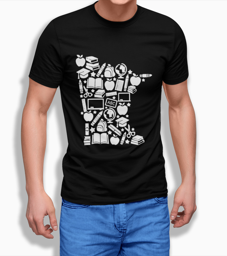 Minnesota Teacher Back To School ABC Books Apples Education State Map T-Shirt